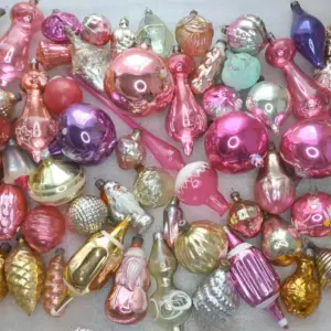 Set of 76 Vintage Silver Glass Christmas USSR Ornaments Antique