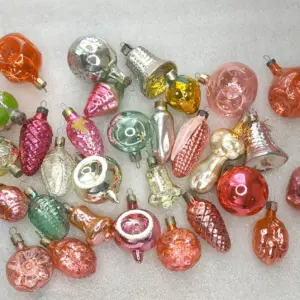 Set of 30 Vintage Silver Glass Christmas USSR Small Ornaments Antique