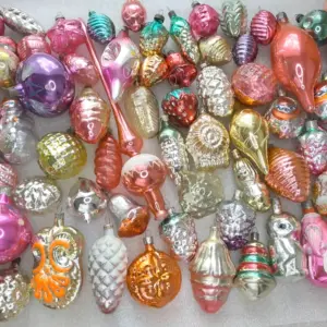 Set of 80 Vintage Silver Glass Christmas USSR Ornaments Antique