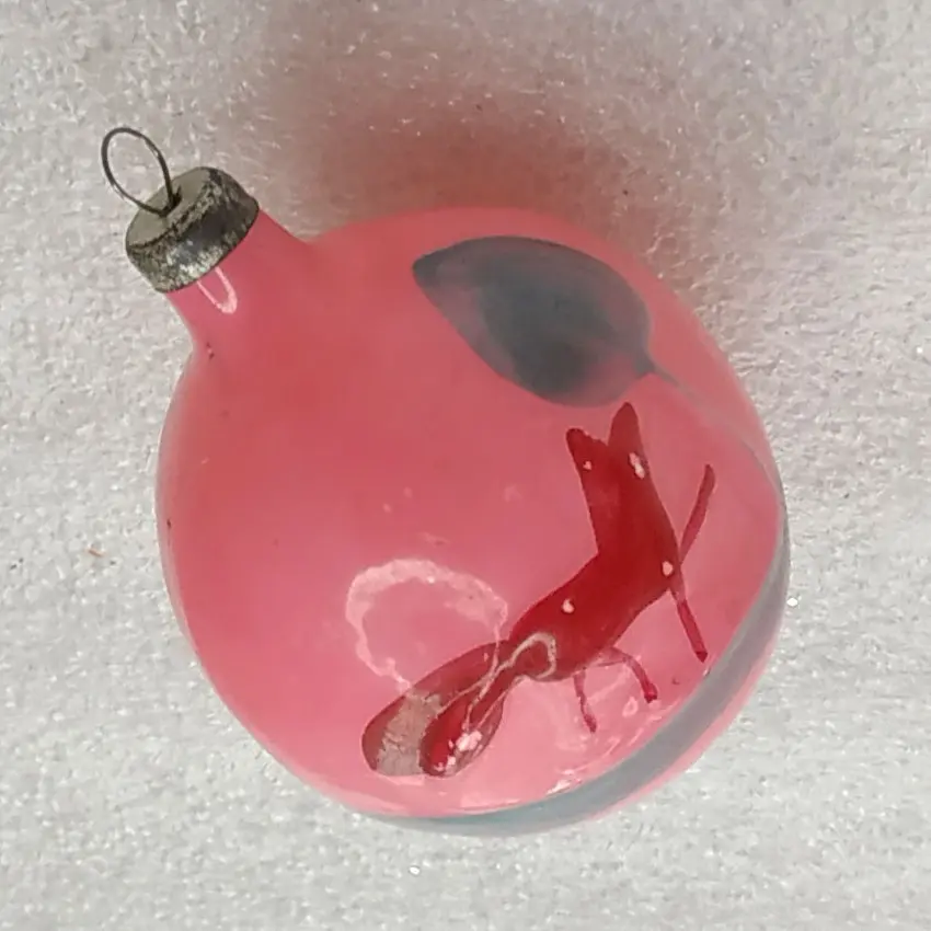 Vintage Glass Christmas Ornament Ball Hand-Painted Fox USSR Decor