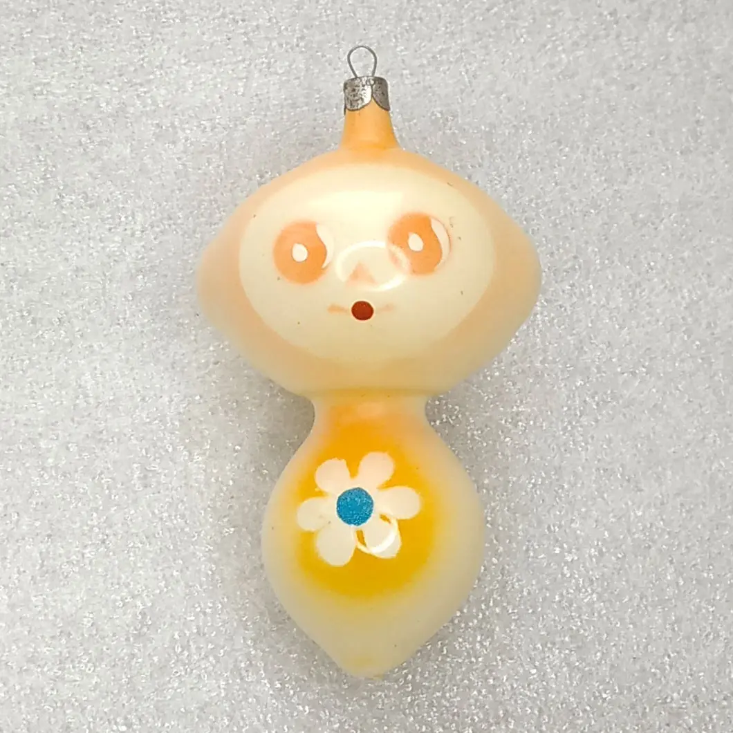 Vintage Soviet Glass Christmas Ornament Cheburashka Cartoon Figural Retro Decor