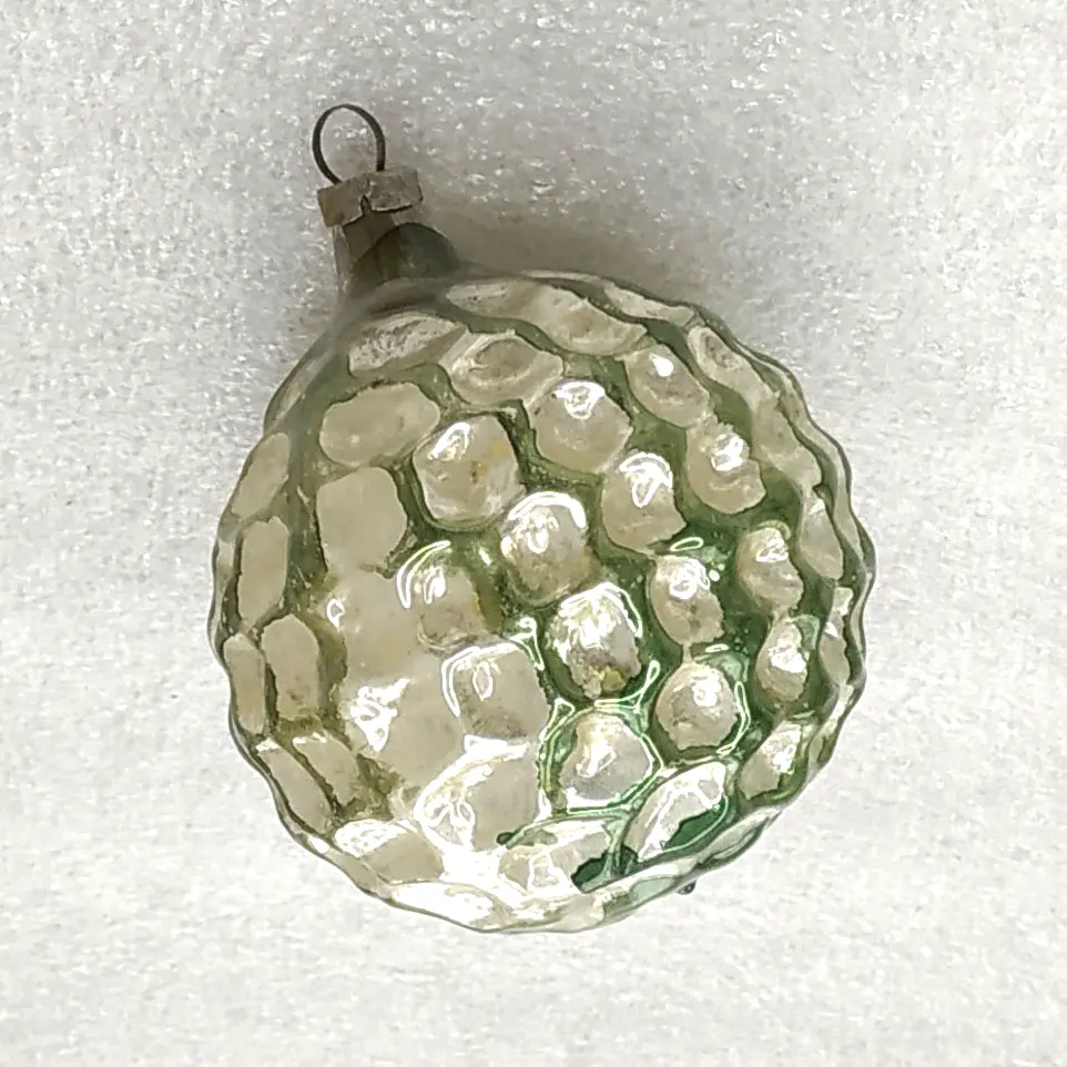 Vintage GDR German Glass Christmas Ornament Textured Waffle Honeycomb Ball Retro
