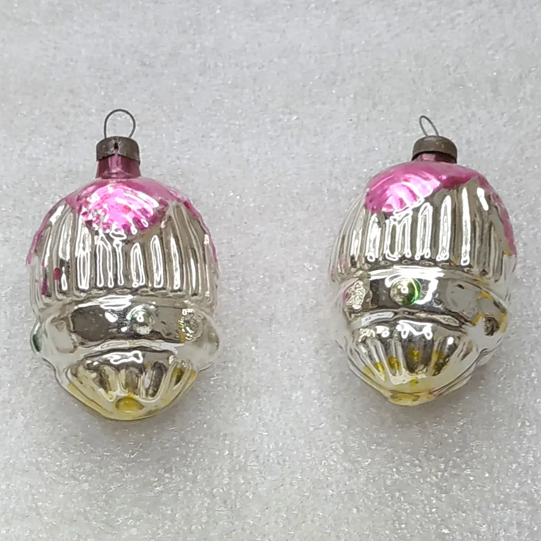 Set of 2 Vintage Soviet Mercury Glass Christmas Ornaments Acorns Nuts Figural Decor
