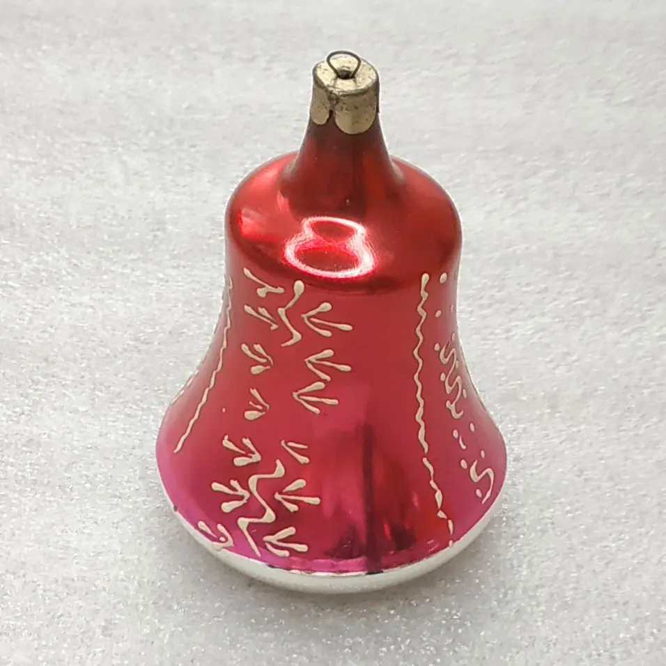 Vintage Soviet Glass Christmas Ornament Bell Hand-Painted Glowing Patterns Retro
