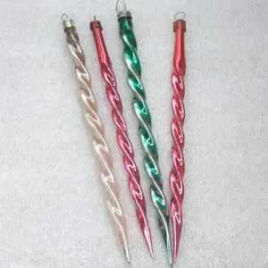 Set of 4 Vintage Soviet Glass Christmas Ornaments Twisted Icicles Finials Retro Decor