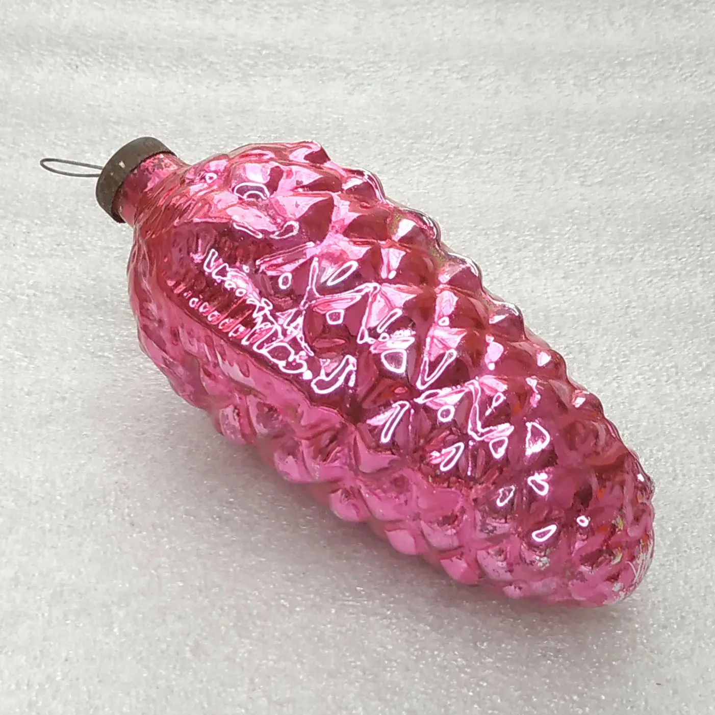 Huge Vintage Glass Christmas Tree Ornament Pink Pine Cone USSR Decor