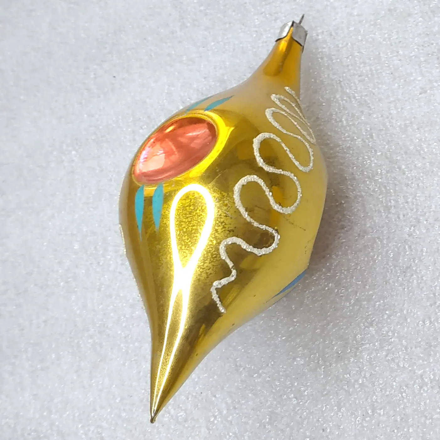 Vintage Soviet Silver Glass Christmas Ornament Indented Finial Drop Retro Decor