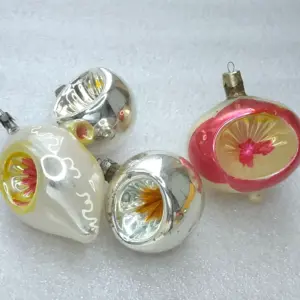Set of 4 Vintage Soviet Mercury Glass Christmas Ornaments Reflector Lantern Retro Decor