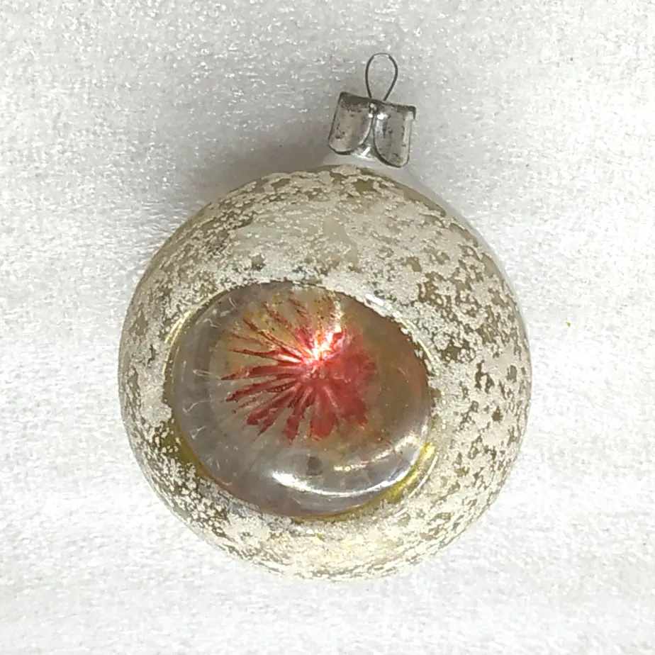 Vintage Soviet Glass Christmas Ornament Indented Ball Reflector Retro Decor