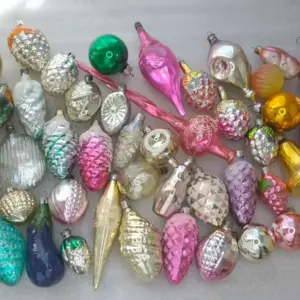 Set of 57 Vintage Silver Glass Christmas USSR Ornaments Antique