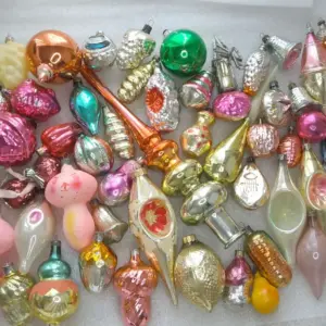 Set of 69 Vintage Silver Glass Christmas USSR Ornaments Antique