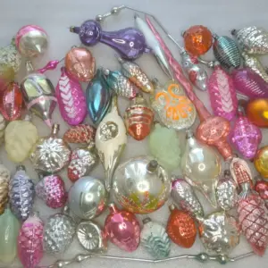 Set of 64 Vintage Silver Glass Christmas USSR Ornaments Antique
