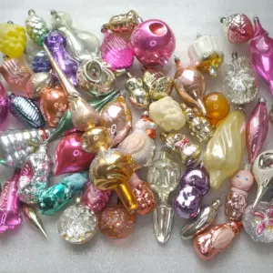 Set of 54 Vintage Silver Glass Christmas USSR Ornaments Antique