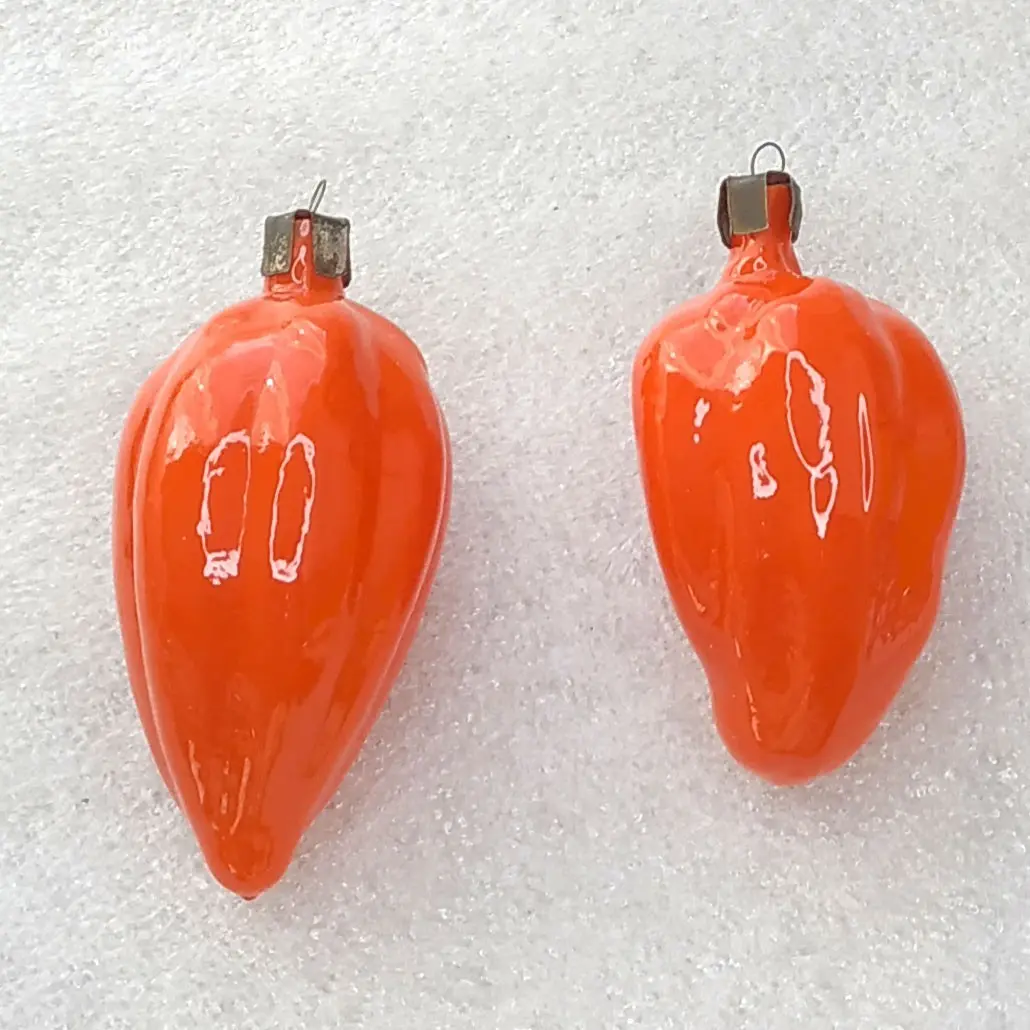 Set of 2 Vintage Glass Christmas Ornaments Pepper Fruit Hand Painted Restored