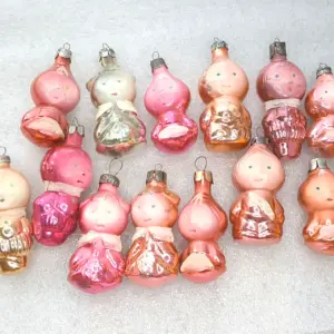 Set of 13 Vintage Silver Glass Christmas Ornaments Decor Tiny Figures Soviet Era