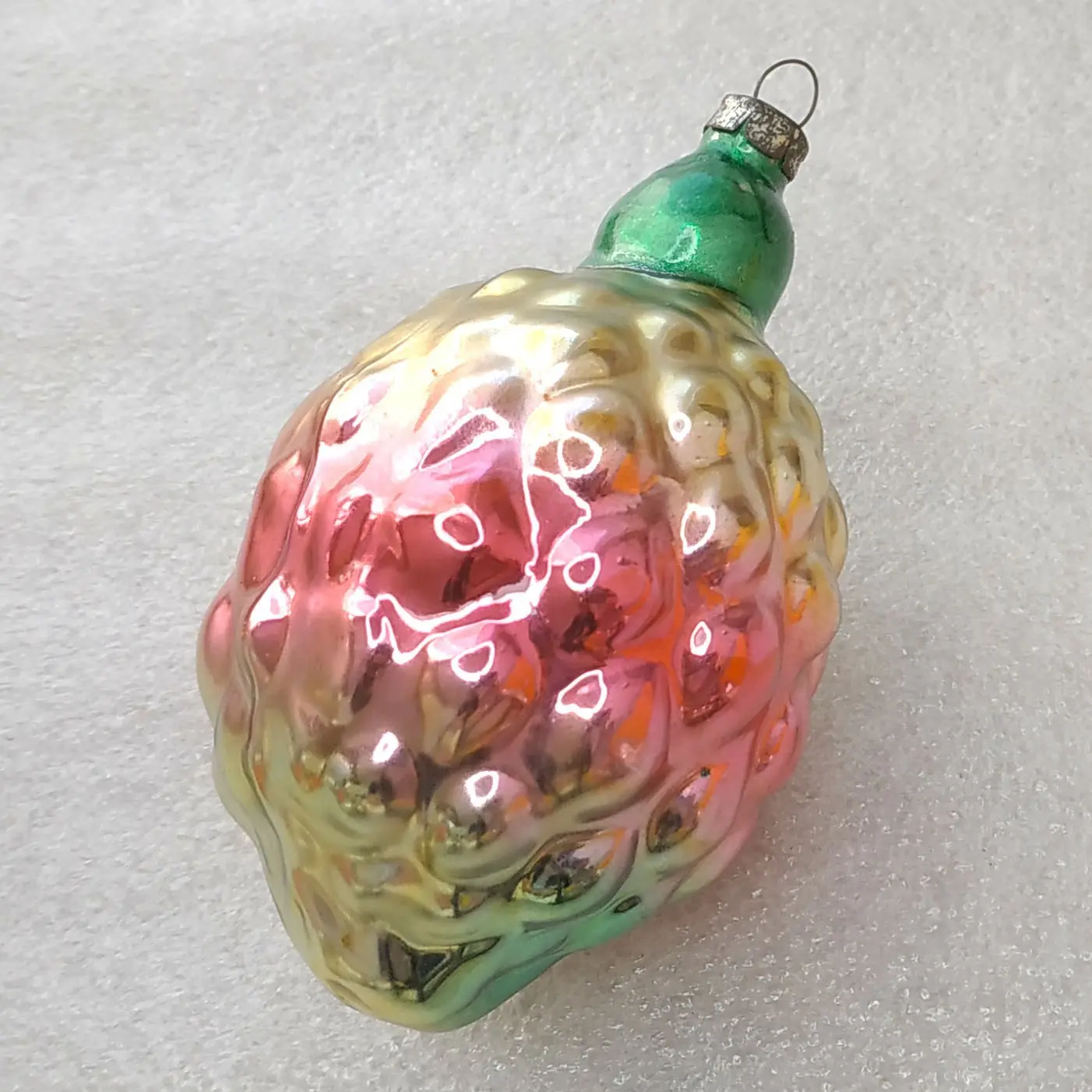Vintage Silver Glass Christmas Ornament Pineapple Fruit Hand Painted Glossy