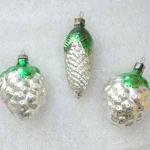 Set of 3 Vintage Mercury Glass Christmas USSR Ornaments Decor Pinecone & Grapes