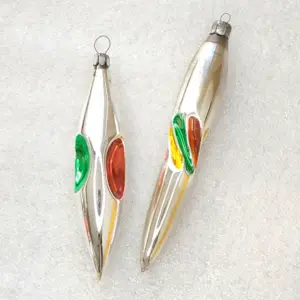 Set of 2 Vintage Mercury Glass Icicle Christmas USSR Ornaments Silver Colored