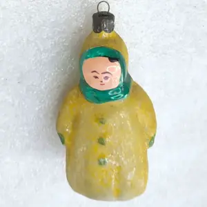 Vintage Soviet Glass Christmas Ornament - Girl in Winter Coat Tree Figurine