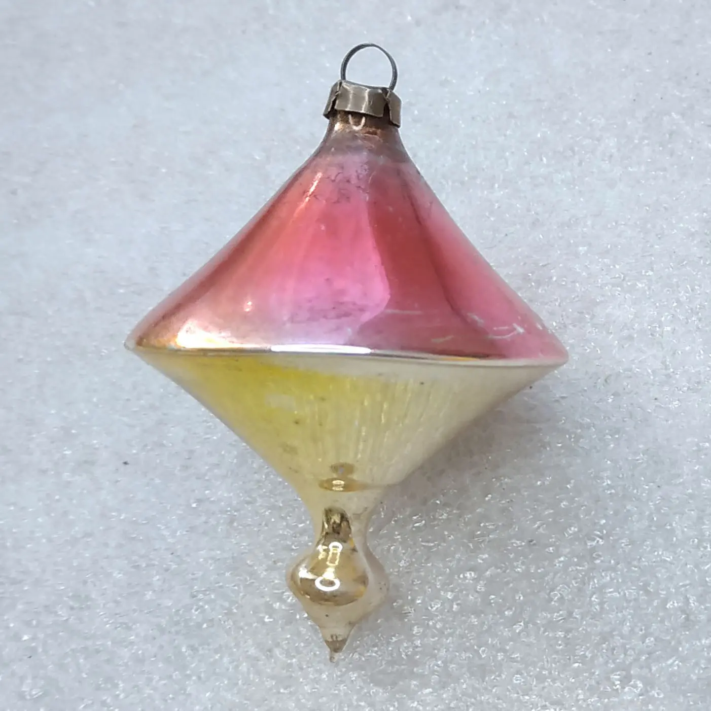 Vintage Soviet Glass Christmas Ornament - Faceted Top Toy / Spinning Top Spun