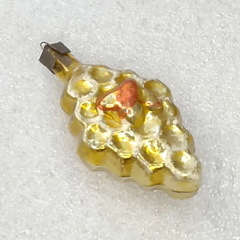 Vintage Silver Glass Christmas Ornament Bee on Honeycomb Gold USSR Decor