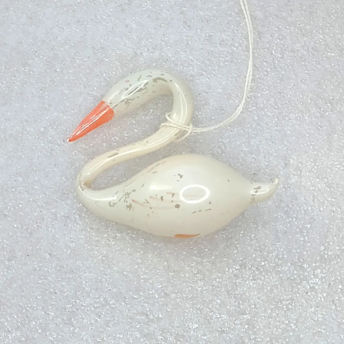 Vintage Glass Christmas USSR Ornament Swan Bird White Orange Figurine Decor