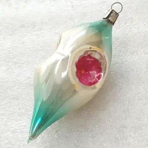 Vintage Silver Glass Christmas USSR Ornament Lantern Icicle Reflector Turquoise