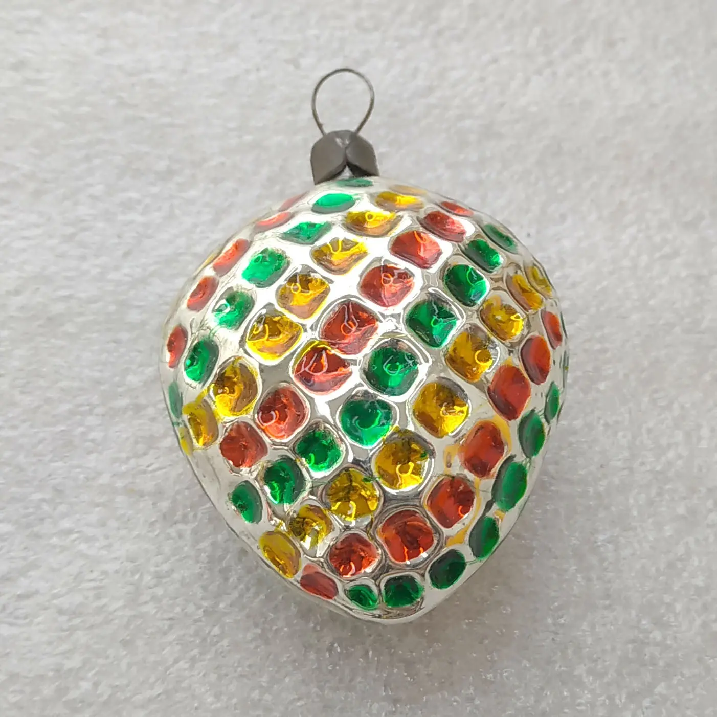 Vintage Mercury Glass Christmas Ornament Heart Shape Hand Painted Restored