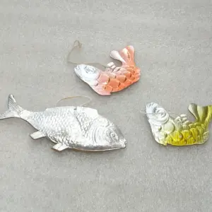 Set of 3 Vintage Soviet Pressed Cardboard Christmas Ornaments Fish Silver Gold Silver