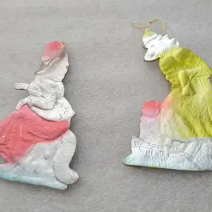 Set of 2 Vintage Soviet Cardboard Christmas Ornaments Wolf and Fox Fairytale Kolobok