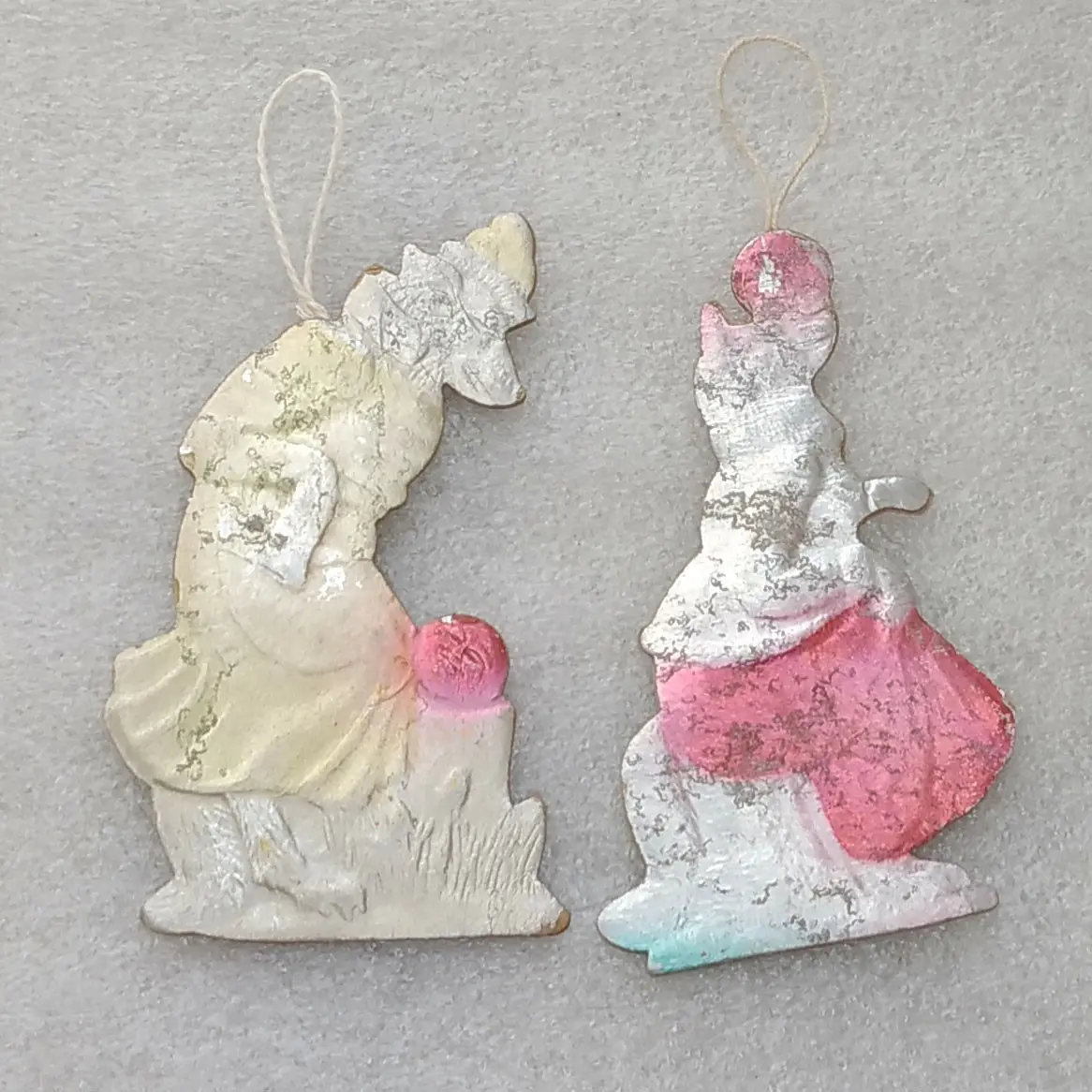 Set of 2 Vintage Soviet Cardboard Christmas Ornaments Wolf and Fox Fairytale Kolobok