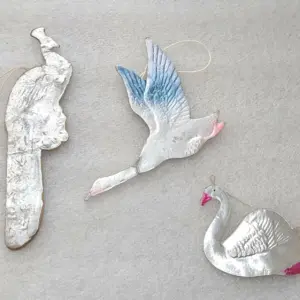 Set of 3 Vintage Soviet Cardboard Christmas Ornaments Peacock Swan Goose Bird