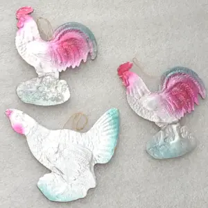 Set of 3 Vintage Soviet Pressed Cardboard Christmas Ornaments Roosters & Black Grouse