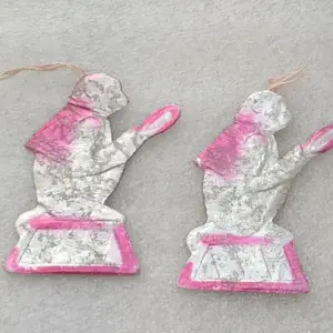 Set of 2 Vintage Soviet Cardboard Christmas Ornaments Circus Monkeys Animals Decor