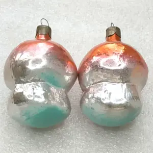 Set of 2 Vintage Soviet Silver Glass Christmas Ornament Mushrooms Retro Decor