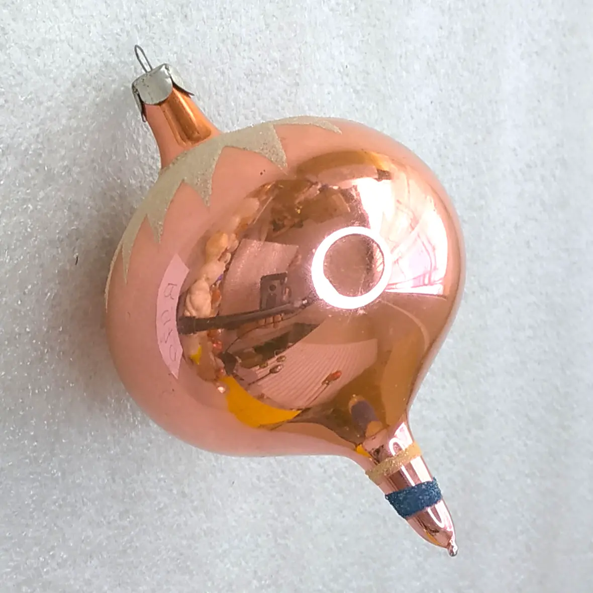 Vintage USSR Glass Christmas Ornament Spire Finial Drop Copper Pink Retro Decor