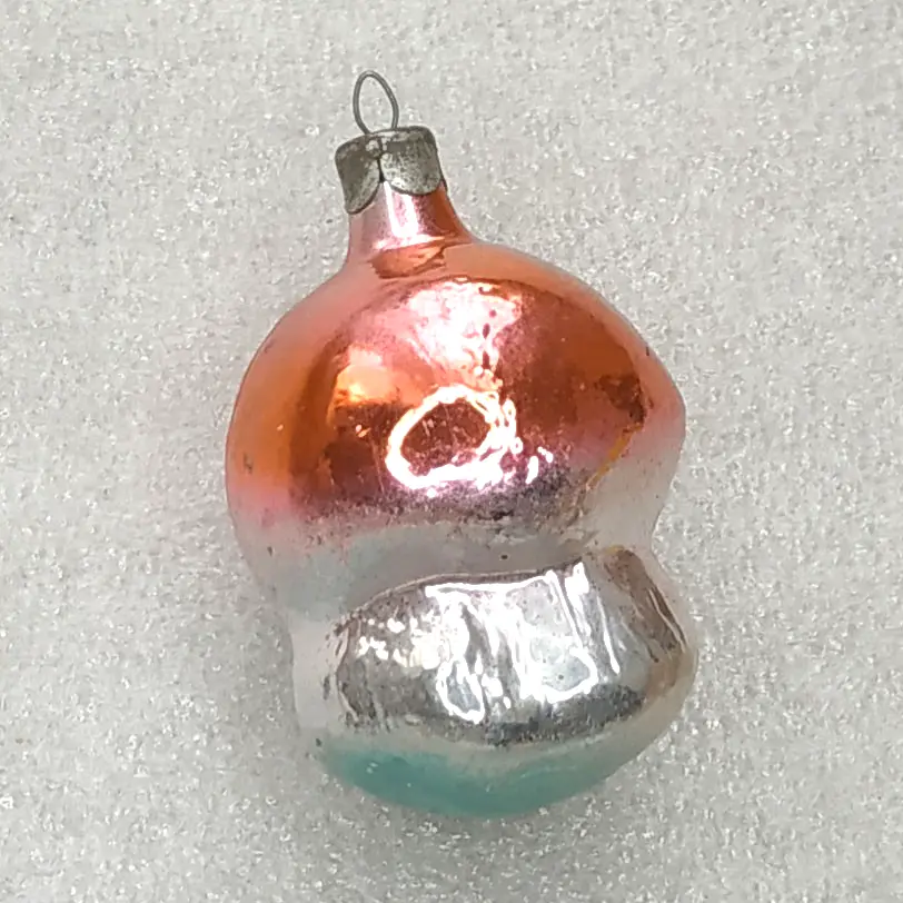 Vintage Soviet Silver Glass Christmas Ornament Mushroom Figural Retro Decor