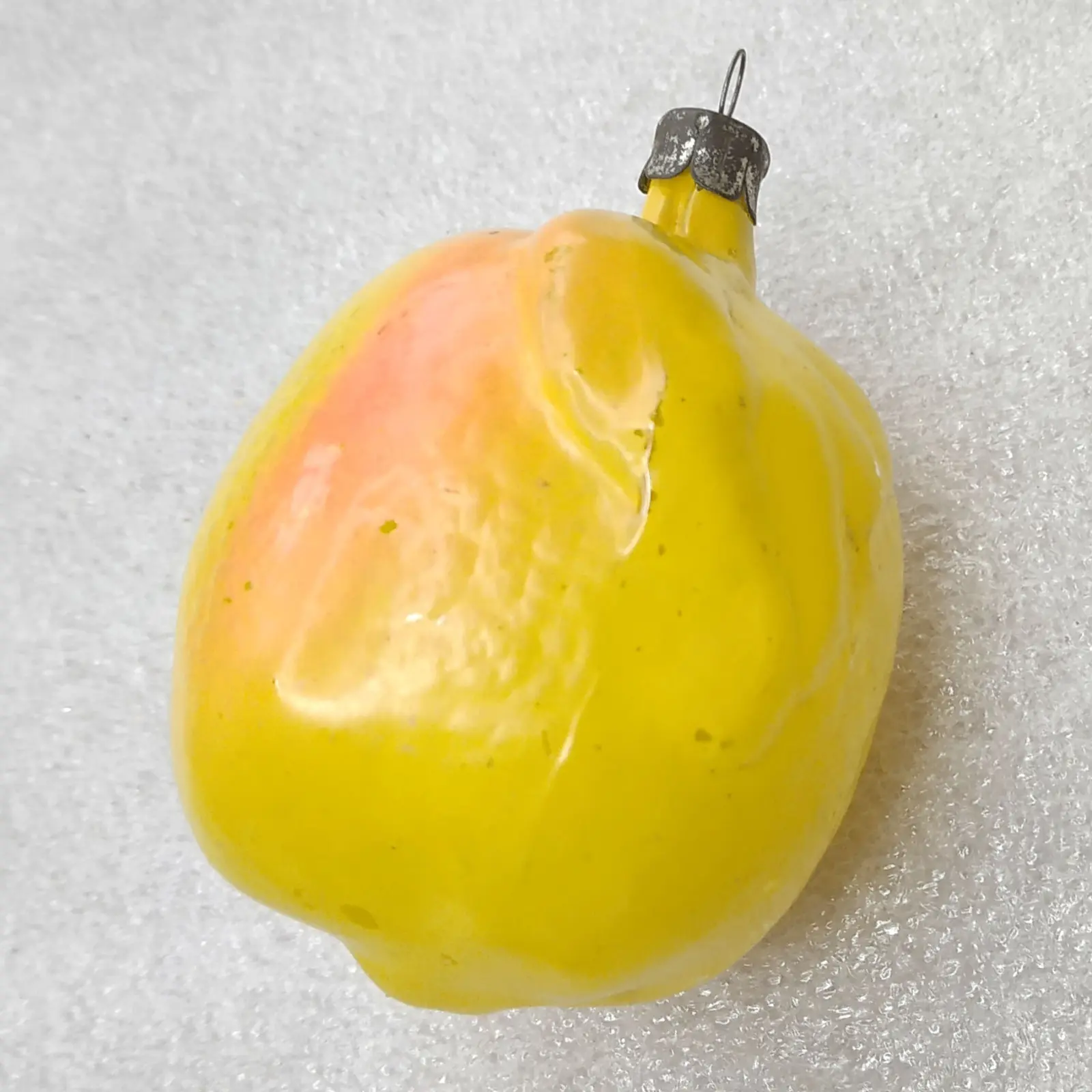 Vintage Soviet Glass Christmas Ornament Lemon Fruit Figural Retro Decor