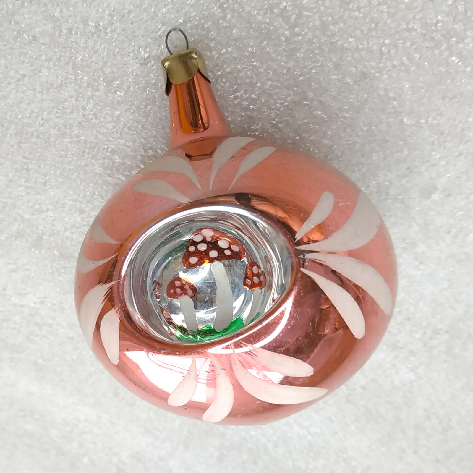 Vintage Soviet Glass Christmas Ornament Indented Ball Lantern Mushrooms Decor