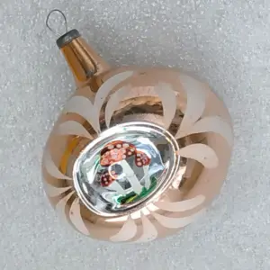 Vintage Soviet Glass Christmas Ornament Indented Ball Lantern Mushrooms Decor
