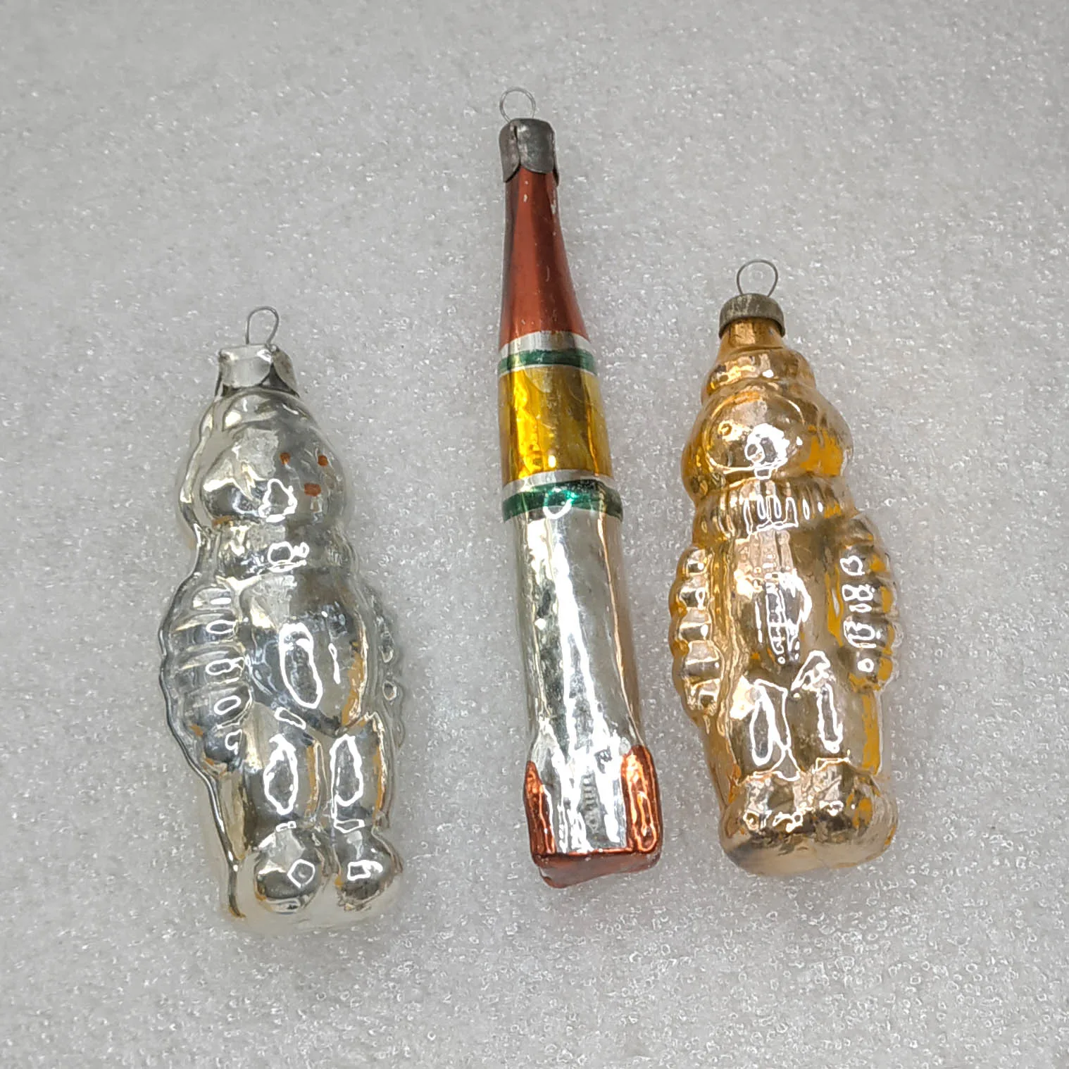 Set of 3 Vintage Silver Glass USSR Antique Christmas Ornaments Set Decor Astronaut Rocket