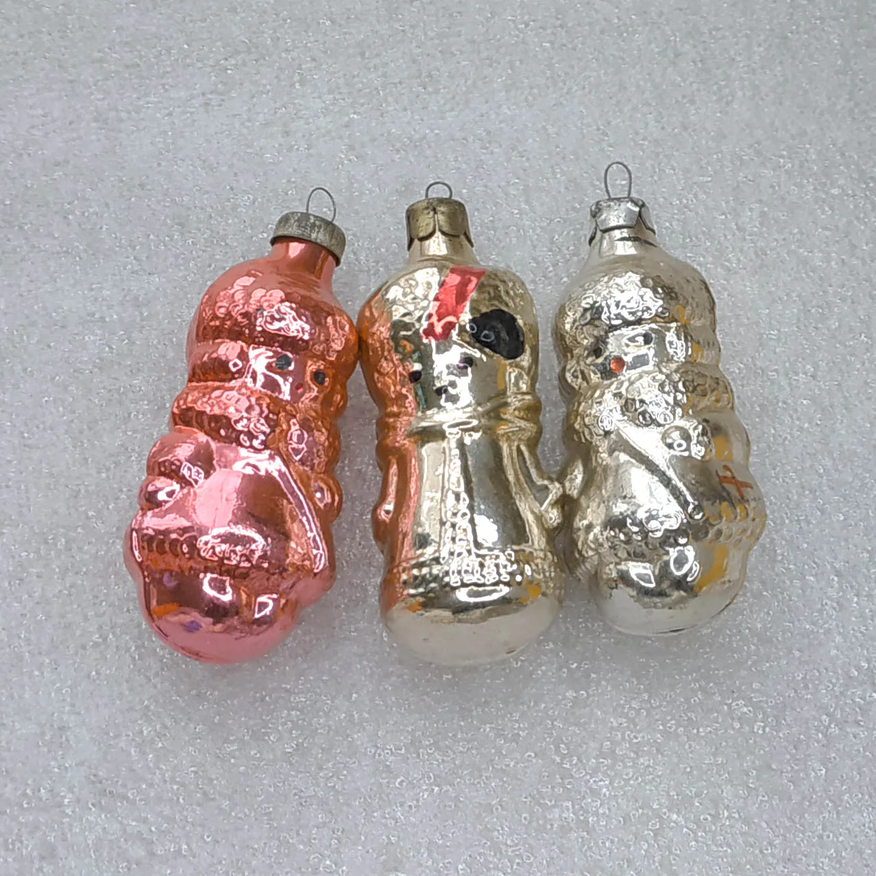 Set of 3 Vintage Silver Glass USSR Antique Christmas Ornaments Set Decor Girls Nurses Figure