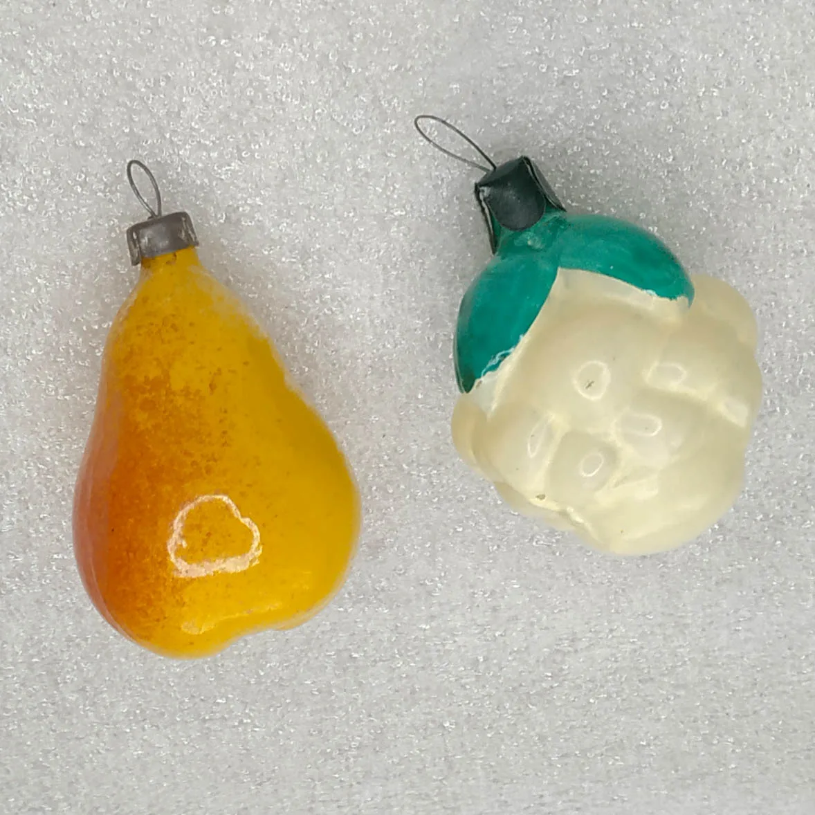 Set of 2 Vintage Glass USSR Antique Christmas Ornaments Set Decors Fruits Figure Collectible
