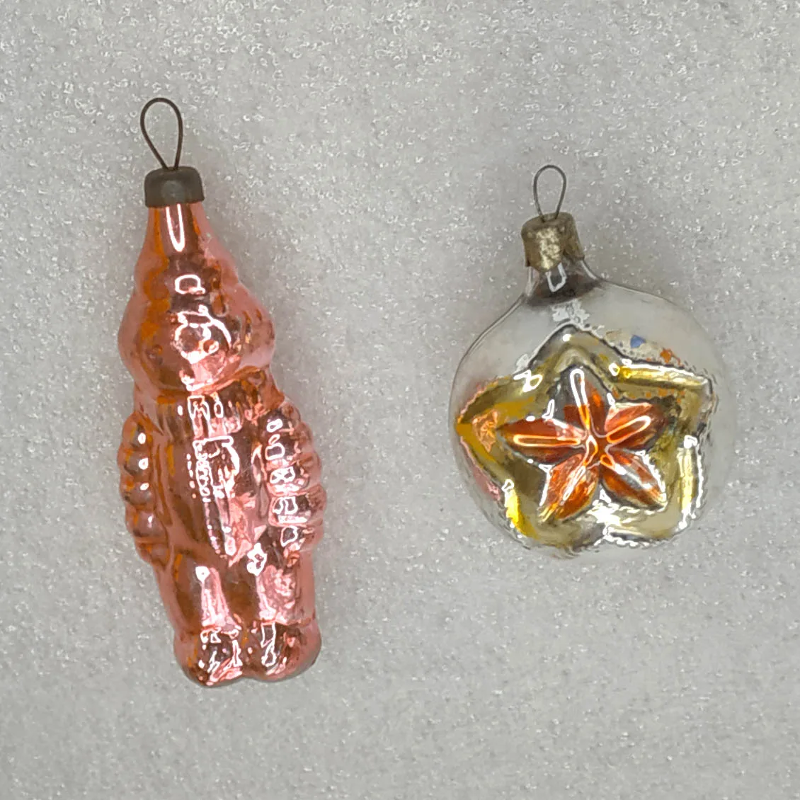 Set of 2 Vintage Silver Glass USSR Antique Christmas Ornament Decor Astronaut Red Star Space