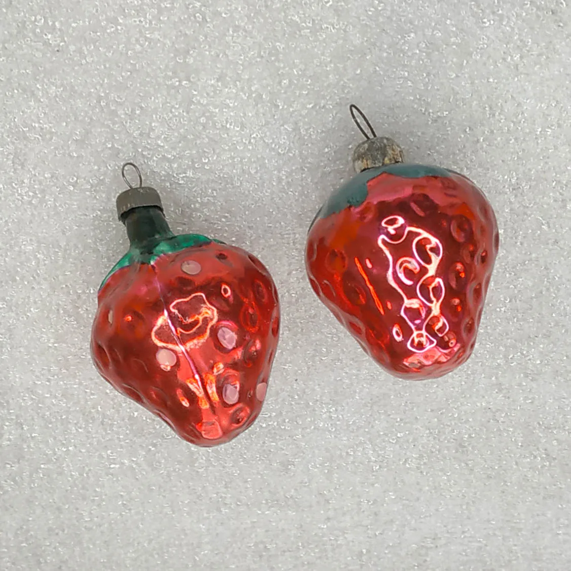 Set of 2 Vintage Mercury Glass USSR Antique Christmas Ornaments Set Decors Strawberry Figure