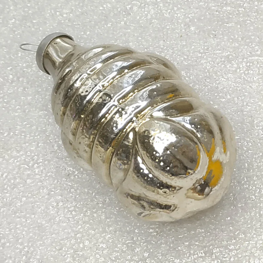 Vintage Silver Glass Christmas Ornament Tree Antique USSR Decor Rocket