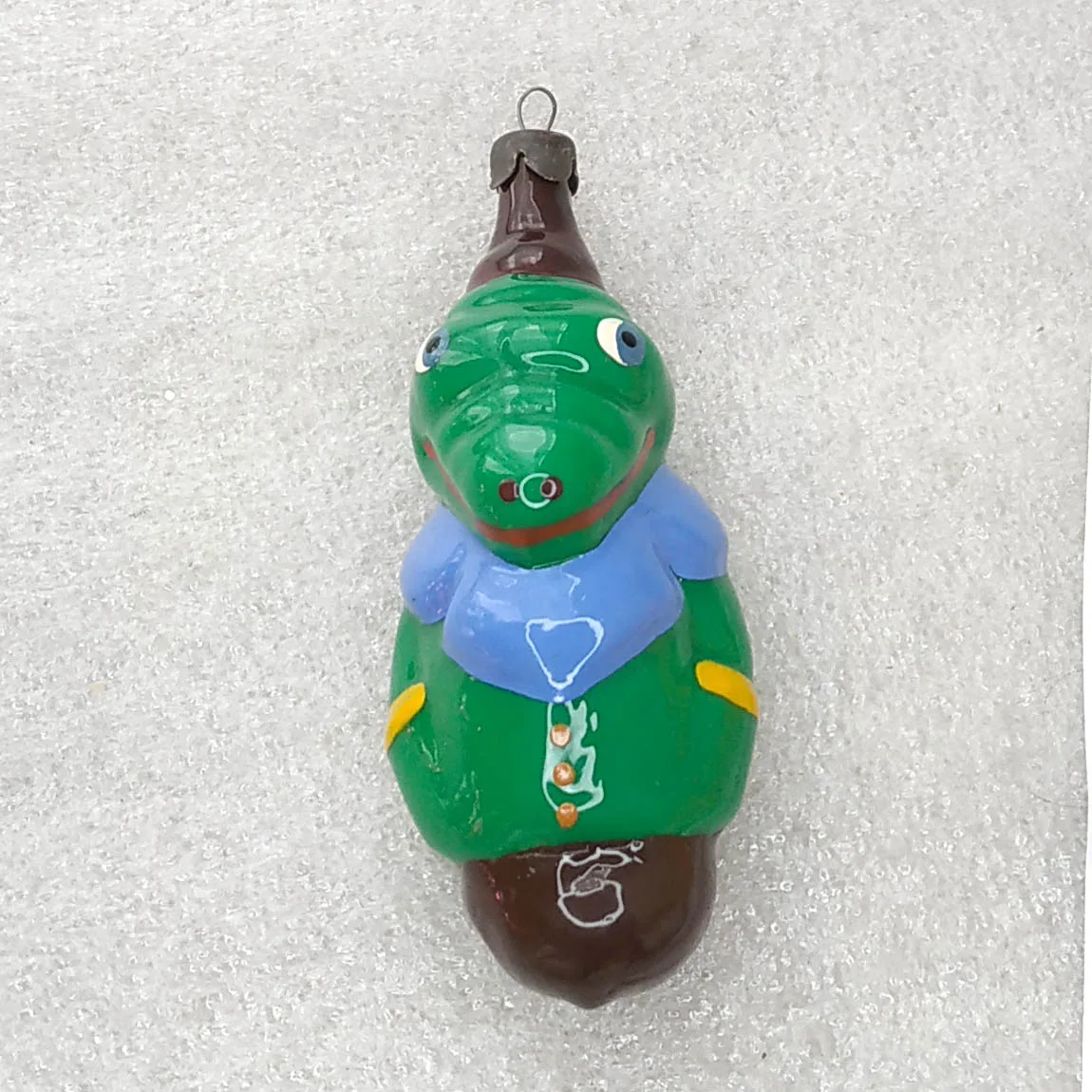 Artistically Restored Crocodile Gena Glass Ornament Custom Painted USSR Vintage