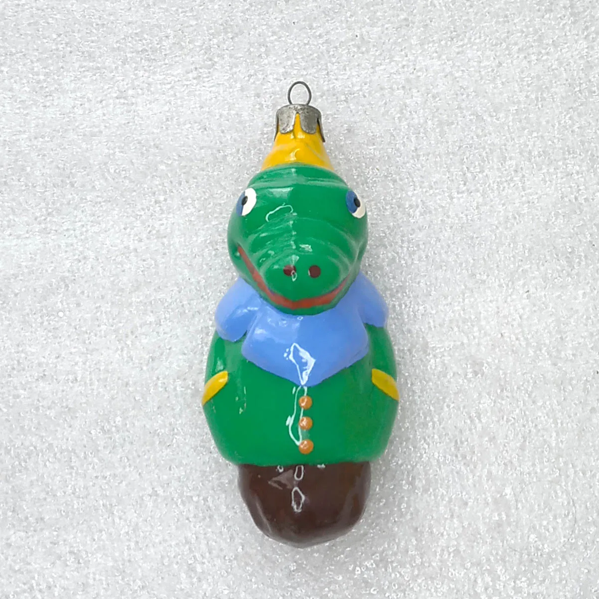 Artistically Restored Crocodile Gena Glass Ornament Custom Painted USSR Vintage
