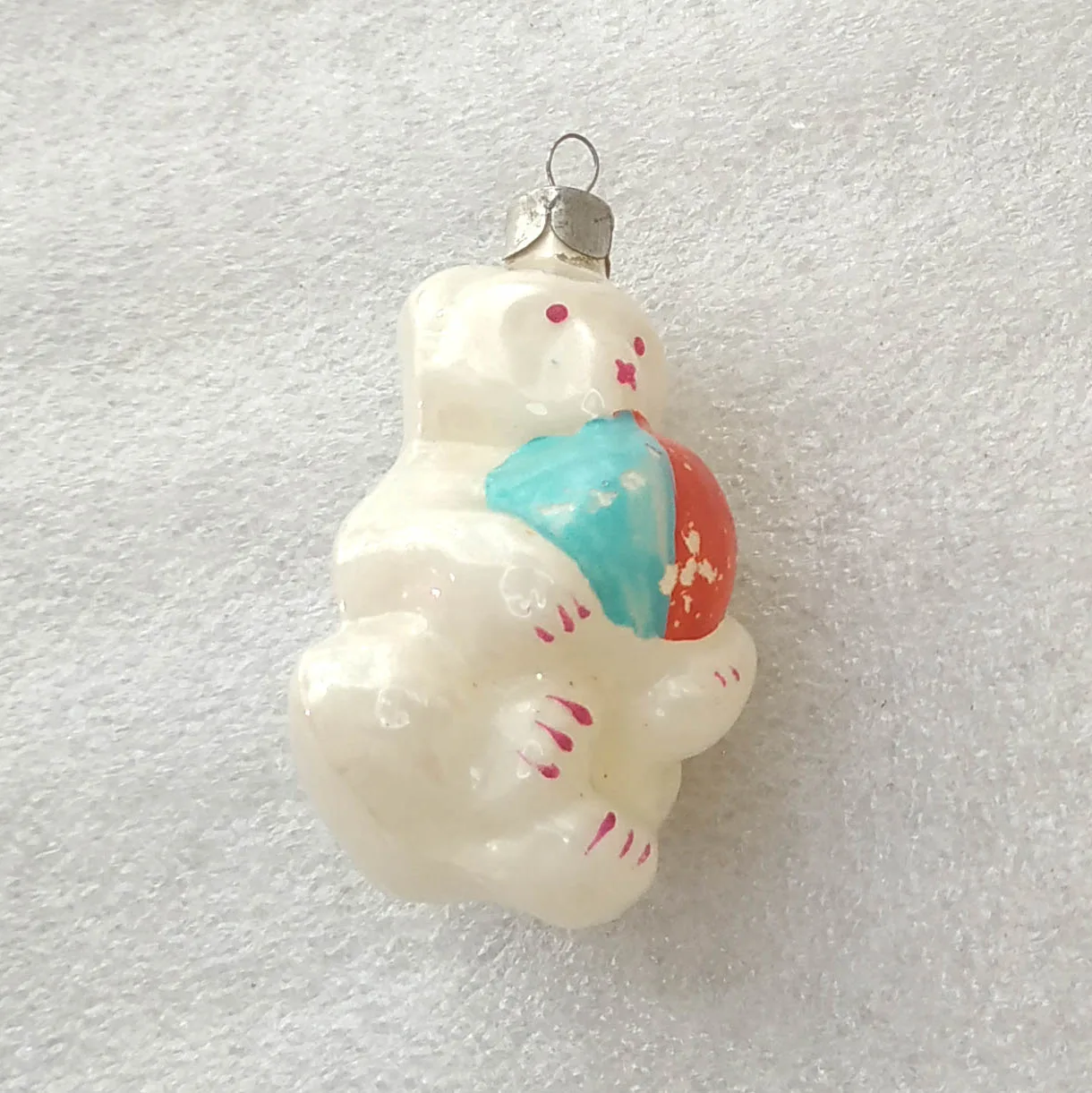 Vintage Glass Christmas Ornament USSR Tree Deco Bear Cube 1950s