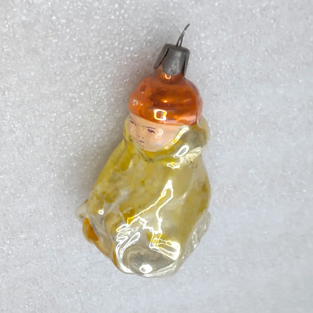 Vintage Glass Christmas Ornament USSR Kid on Sled 1950s